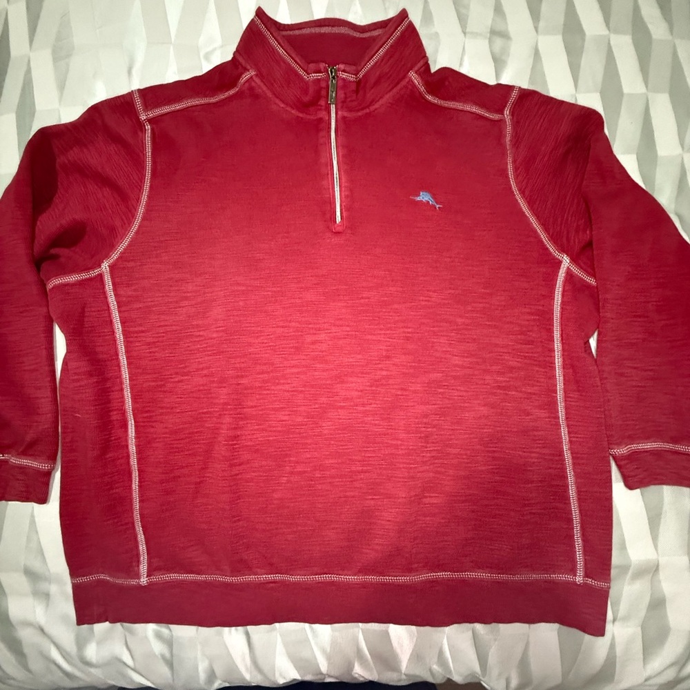Tommy Bahama Red Zip Up Sweater with Mock Turtleneck